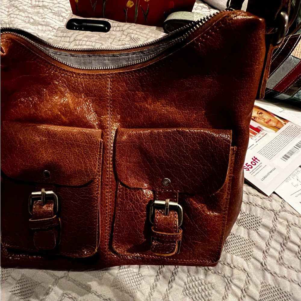 Vintage bag with strap genuine leather